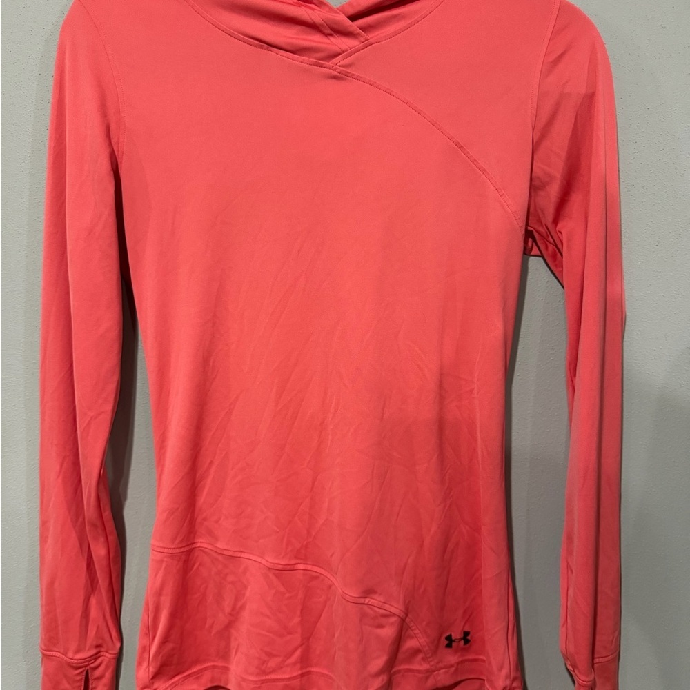 Under Armour Coral Pink Thumbhole Hoodie HeatGear Med